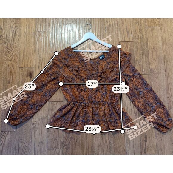 Scoop orange and blue boho ruffled blouse side M 8-10 - Picture 8 of 8